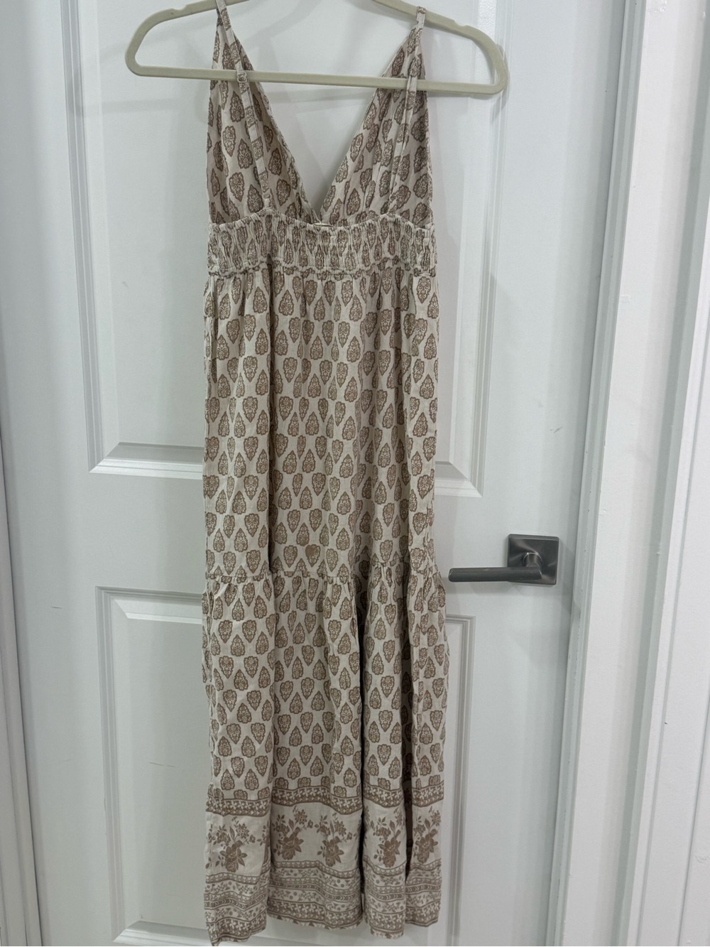Boho Neutral Print Maxi Dress with Smocked Bodice - Picture 2 of 7